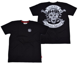 Dobermans Aggressive T-Shirt Death Rider Totenkopf mit Stahlhelm Eisernes Kreuz