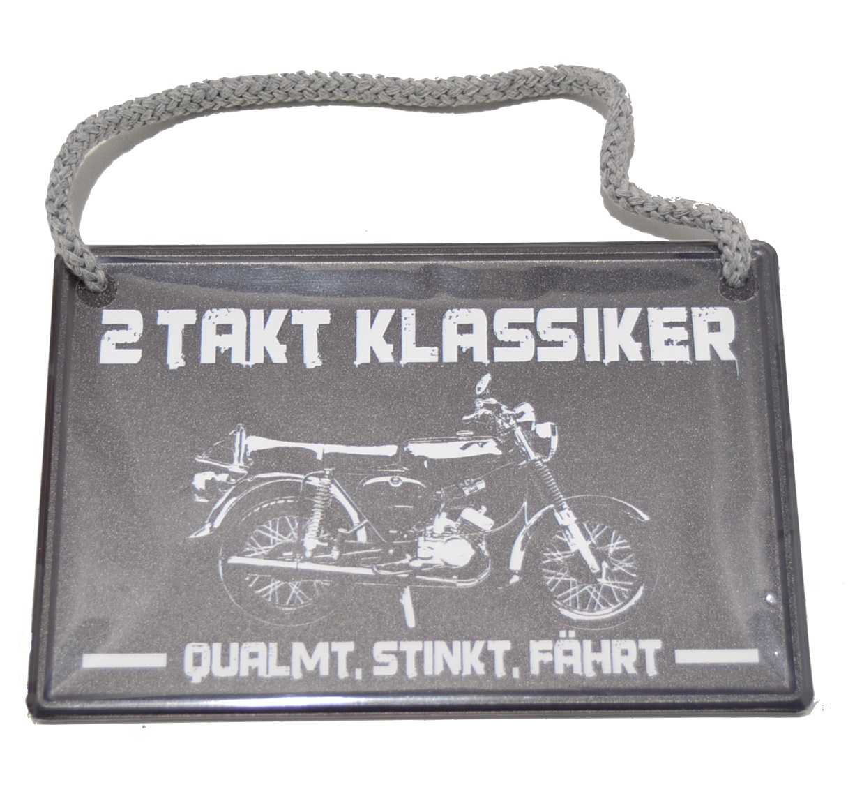 Kleines Aluminium Blechschild mit Kordel 2 Takt Klassiker Simson S51