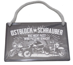 Kleines Aluminium Blechschild mit Kordel Ostblock Schrauber