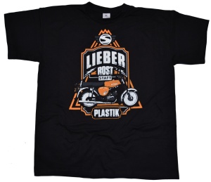 Simson Motiv T-Shirt Lieber Rost statt Plastik Druck orange