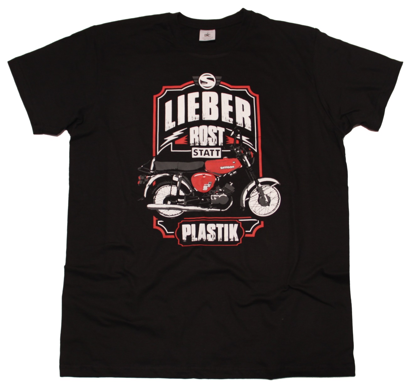 Simson Motiv T-Shirt Lieber Rost statt Plastik G443U Druck rot