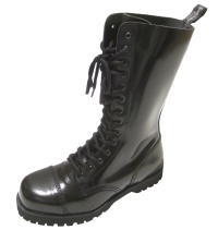 Boots & Braces 14 Loch Stiefel mit Stahlkappe in schwarz mit Rangersohle für Punks Skins und Gothic Fans