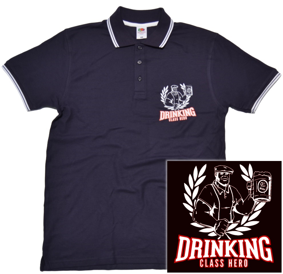 Poloshirt Drinking Class Hero K7 Skinhead Shop PS37n Bei